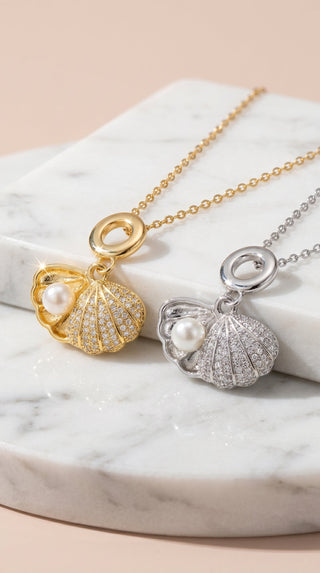 Sea Shell & Pearl Gold Plated Pendant Necklace