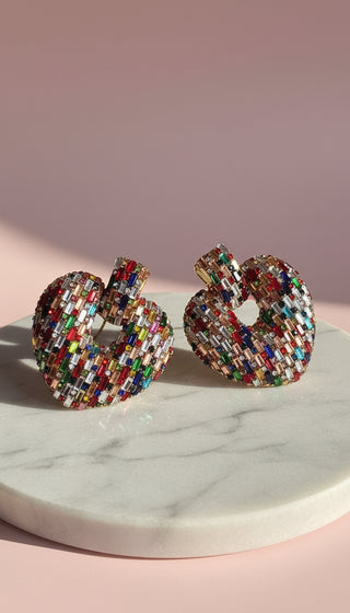 Rainbow Crystal Heart Statment Earrings