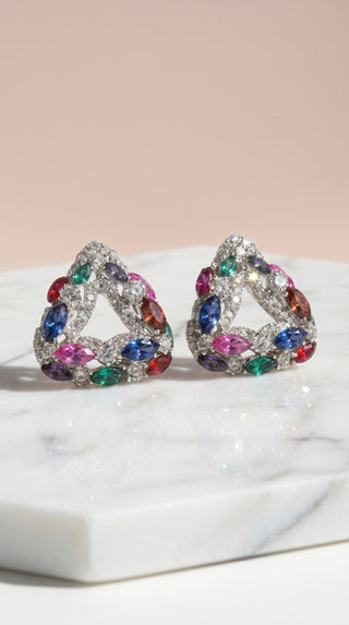 Geometric Triangular Crystal Stud Earrings