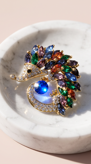 Hedgehog Crystal Brooch Pin