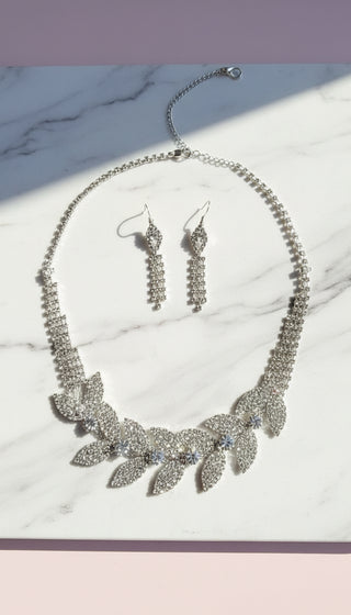 Botanical Vine Leaf Statement Crystal Statement Necklace & Earrings Set
