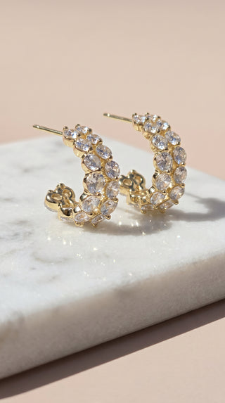 Round Cut Crystal Gold Plated Huggie Hoop Earrings