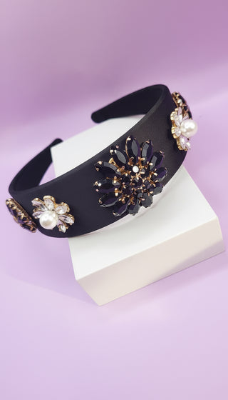 Crystal Flower & Pearls Satin Hair band