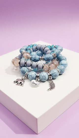 Elephant Love Charm Ceramic Beaded Bracelet Set