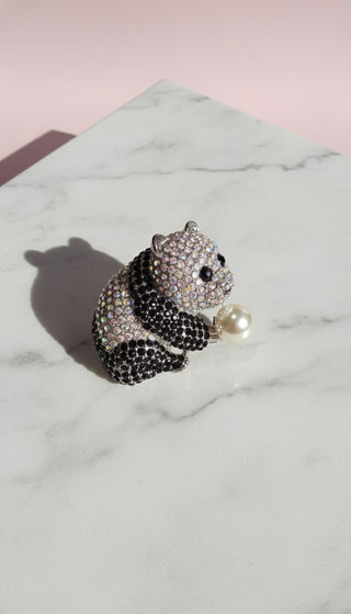 Panda With Pearl Crystal Statement Brooch Rhinestone Pin