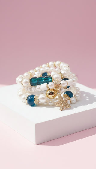 Starfish Gold Charm Ceramic Beaded Bracelet Set