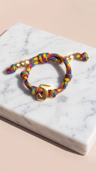 Gold Charm Initial Knotty Pull-Tie Bracelet