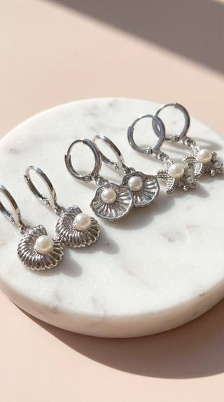 6 Pieces Crystal Starfish & Sea Shell Gold Plated Huggie Hoop Earrings