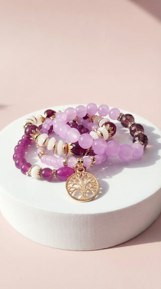 Tree Charm Ceramic Beaded Bracelet Set