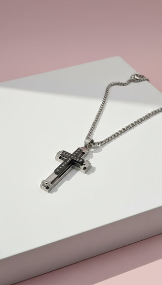 Two Tone Black Stainless Steel Cross Necklace