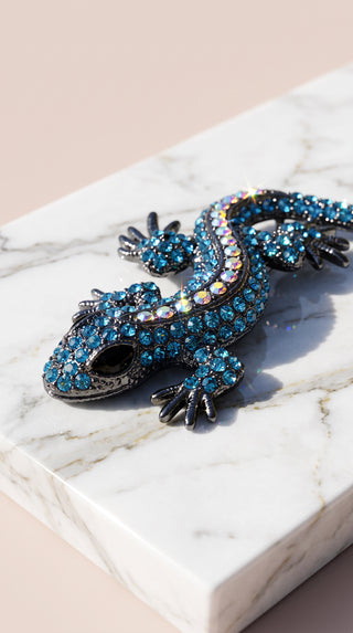 Gecko Lizard Crystal Brooch Pin