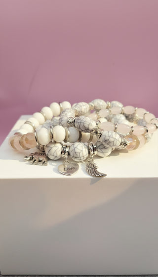 Elephant Love Charm Ceramic Beaded Bracelet Set