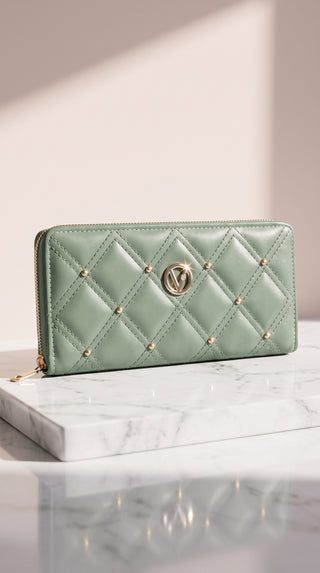 Quilted Studded Continental Zip-Around Wallet