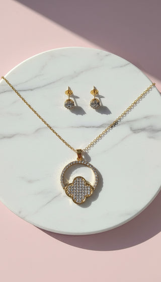 Crystal Clover Pendant Necklace & Earring Set