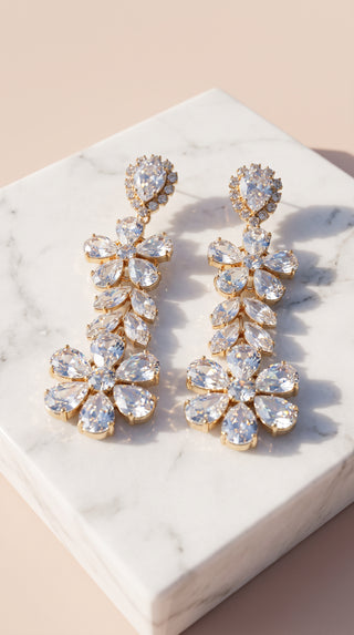Layered Flower Crystal Drop & Dangle Statement Earrings
