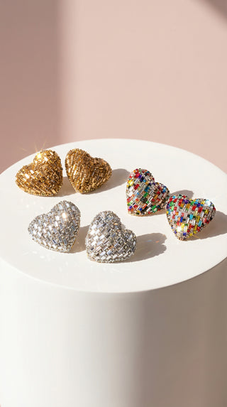 Elixir Collection Maxi Curved Heart Crystal Stud Earrings