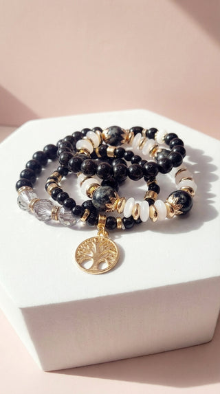 Tree Charm Ceramic Beaded Bracelet Set