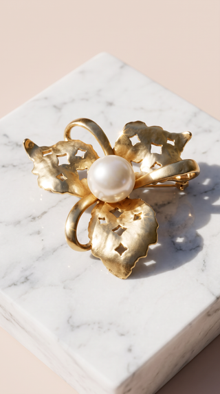 Holly Leaves With Pearl Ribbon Brooch Pin
