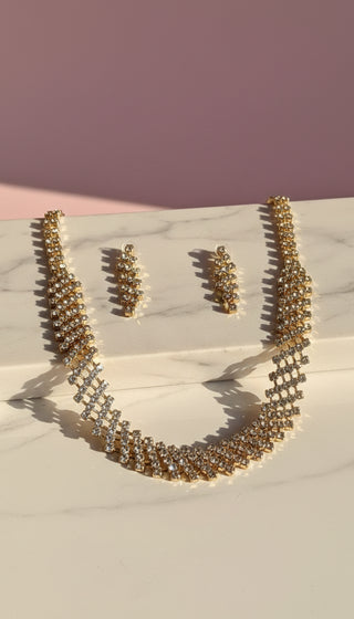 Curved Statement Crystal Necklace & Earrings Set