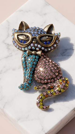 Cool Cat Crystal Brooch Pin