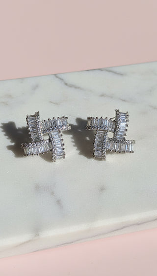Twisted Square Baguette Cut Crystal Stud Earrings