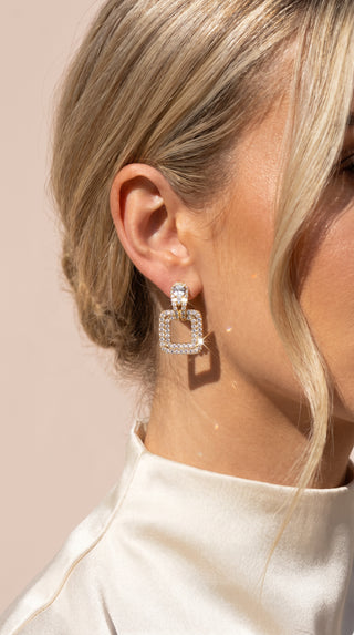 Micro Pavé Square Gold Plated Crystal Earrings