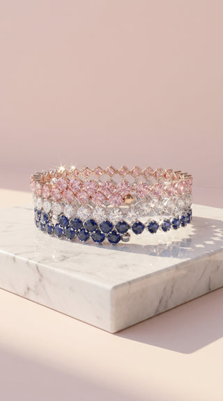 Stretchy Square Cut Crystal Free Size Bracelet Cuff