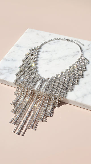 Statement Layered Crystal Tassel Necklace & Earrings Set