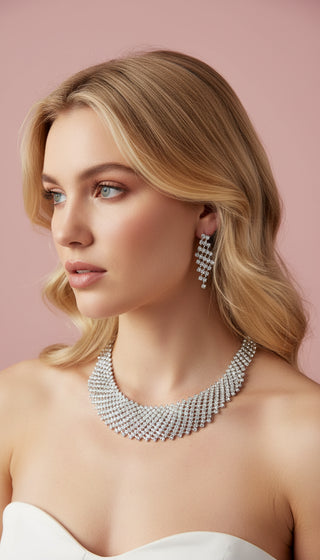 Tennis Collar Crystal Statement Necklace & Earrings Set