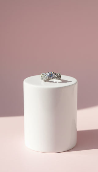 Wavey Band Solitaire Crystal Ring Silver Box set of 12