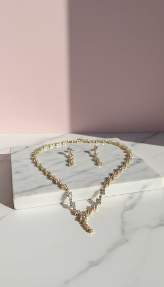 Square Cluster Statement Crystal Necklace & Earrings Set