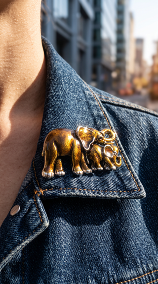Mama & Baby Elephant Enamel Brooch Pin