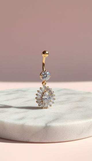 Teardrop Gold Plated Stainless Steel Crystal Belly Bar