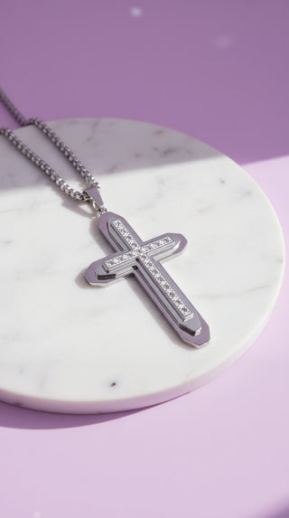 Two Tone Alloy Crystal Cross Necklace