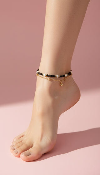 Layered Beaded Pull Tie Adjustable Anklet