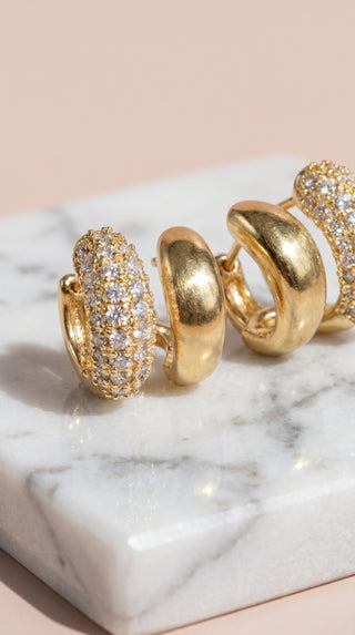 Curved Mirco Pavé Crystal Gold Plated Huggie Earrings