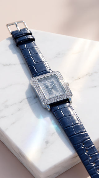 Crystal Bezel Croc Strap Quartz Watch