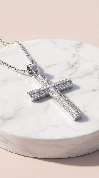 Structured Crystal Cross Symbolic Necklace Pendant