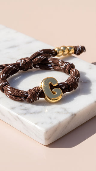 Gold Charm Initial Knotty Pull-Tie Bracelet
