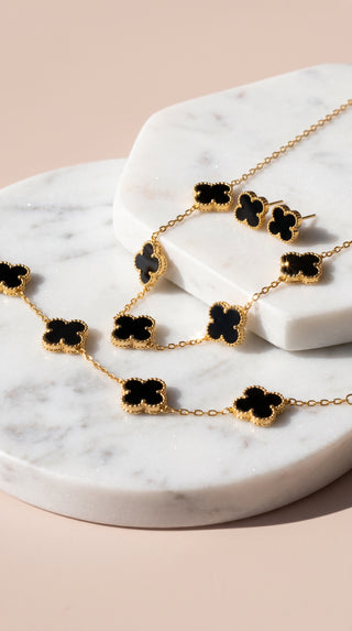 Clover Necklace, Bracelet & Earrings Stainless Steel Set
