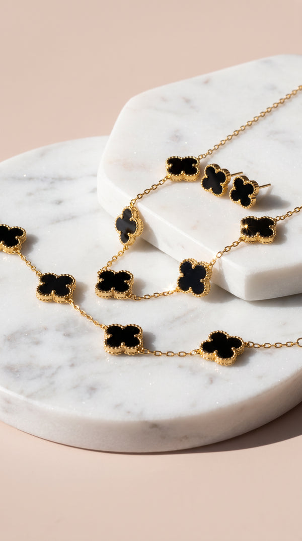 Clover Necklace, Bracelet & Earrings Stainless Steel Set