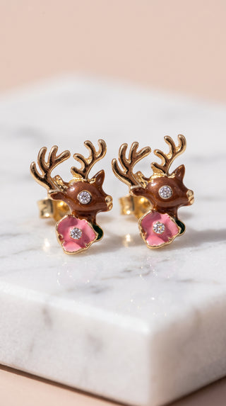 Reindeer Crystal Festive Stud Earrings