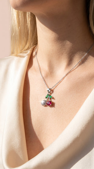 Red Cherry Crystal Stainless Steel Pendant Necklace