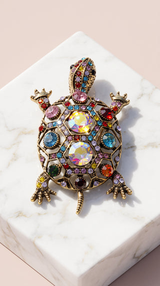 Turtle Crystal Brooch Pin