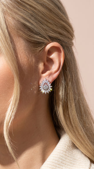 Sun Burst Statement Gold Plated Crystal Stud Earrings