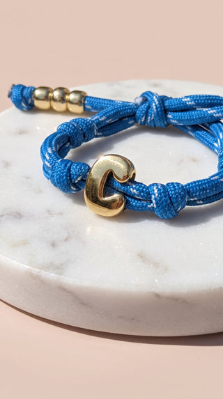 Gold Charm Initial Knotty Pull-Tie Bracelet