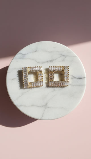 Baguette Cut Square Cut Out Crystal Stud Earrings