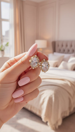 Pearl & Zircon Cluster Crystal Stud Earrings