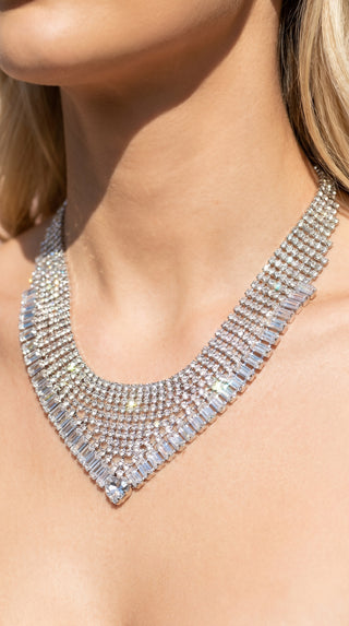 Baguette Cut Statement Crystal Necklace & Earrings set