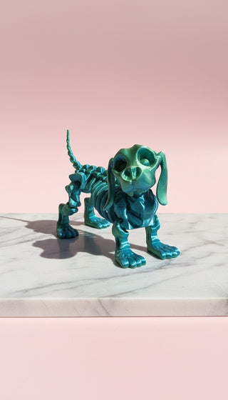 3D Printed Articulated Fantasy Skelton Sausage Dog Figurine: Bioplastic